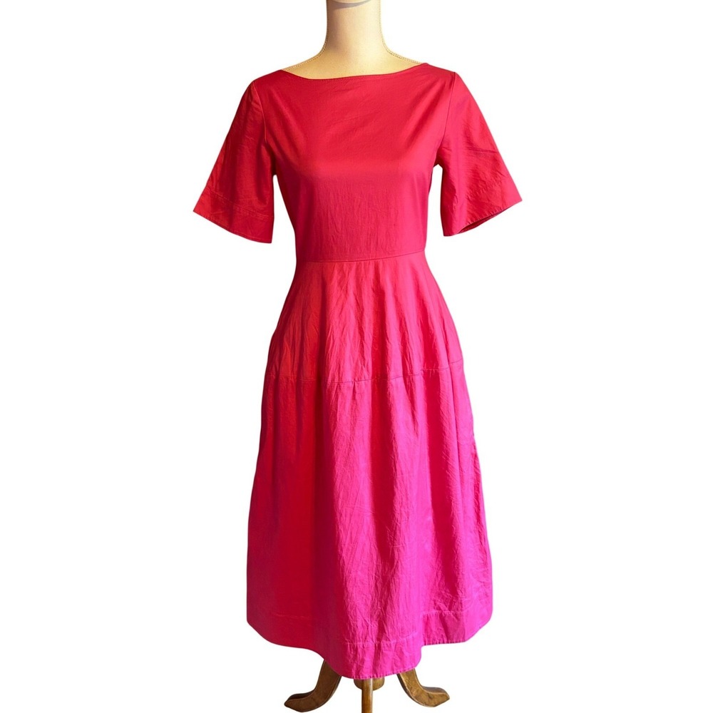 COS Pink Cotton Poplin Boat Neck Midi Dress, 4, Minimalist, Scandinavian chic